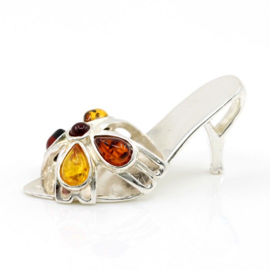 925 silver shoe pendant with natural yellow-topaz-olive green Amber