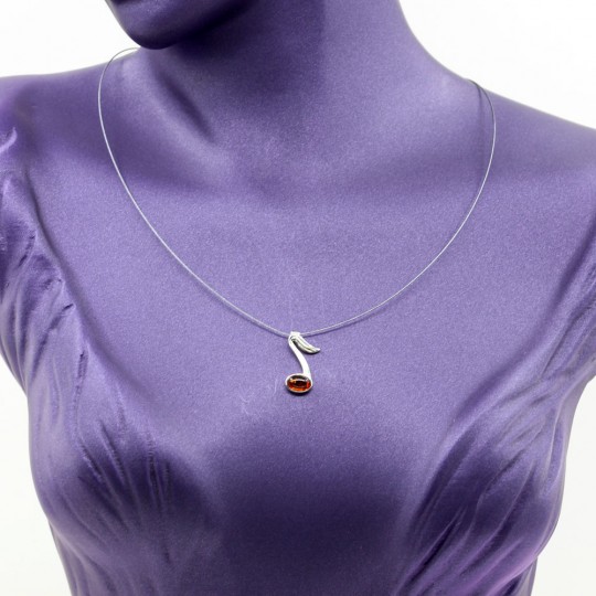 925 silver note necklace, 925 silver pendant with natural topaz Amber, 43.5cm