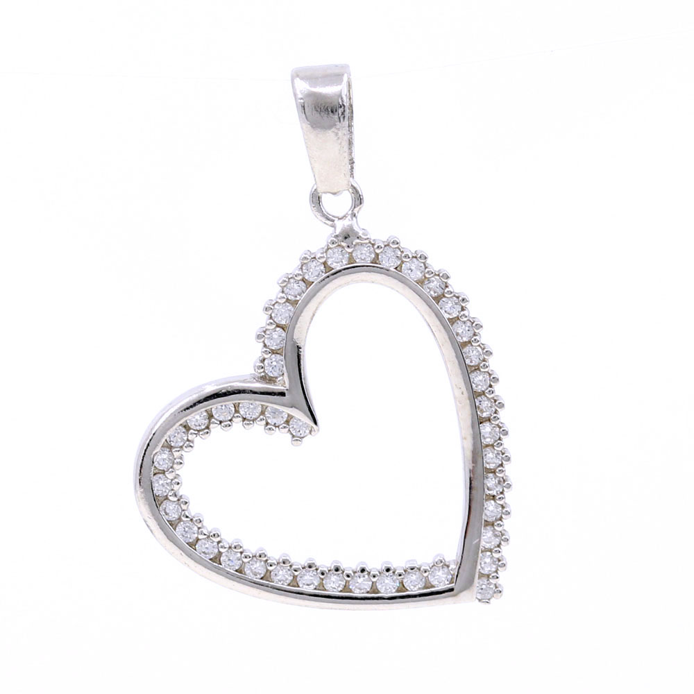 Heart Pendant with Crystals, 925 Rhodium Plated Silver, 19mm