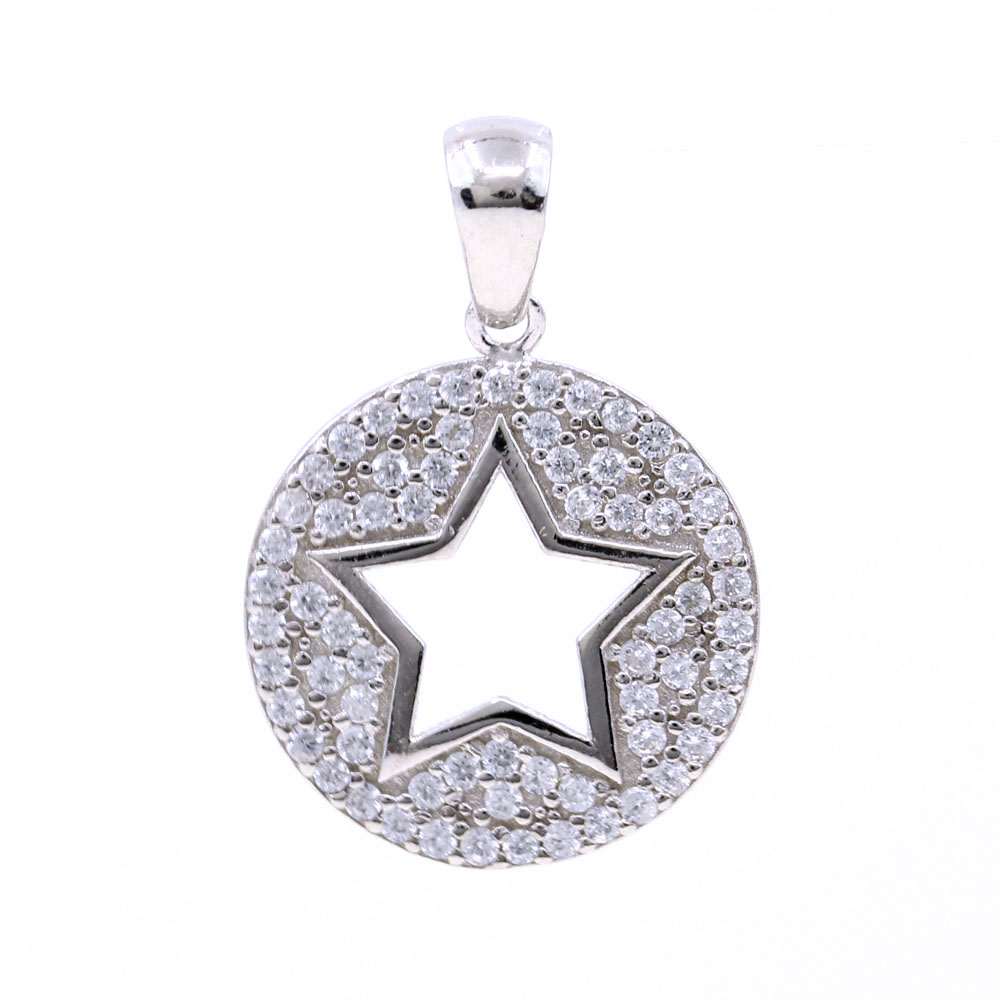 Star Pendant with Crystals, 925 Rhodium Plated Silver, 18mm