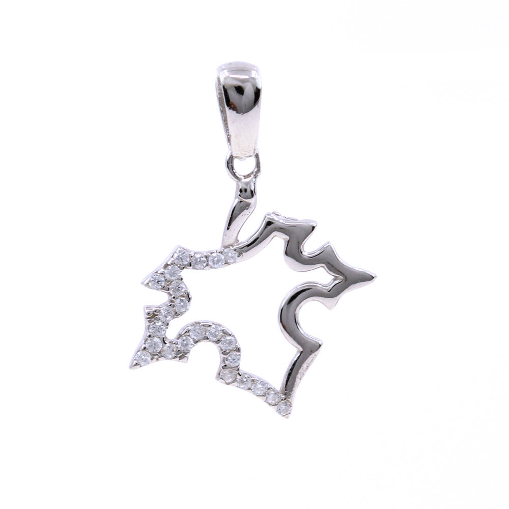 Maple Leaf Pendant with Crystals, 925 Rhodium Plated Silver, 19.5mm