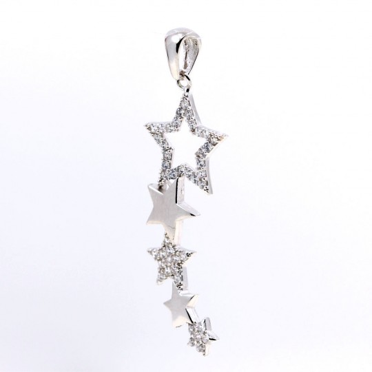 Star Pendant with Crystals, 925 Rhodium Plated Silver, 38mm