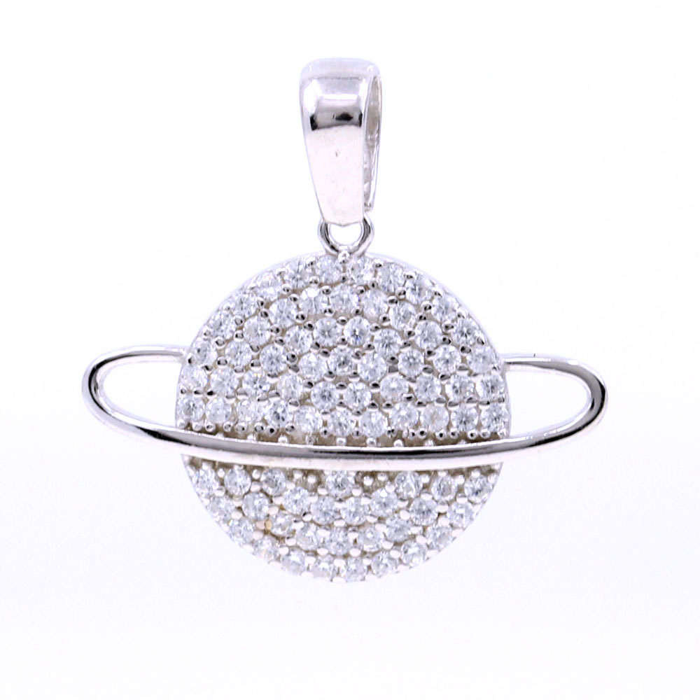 Globe pendant with crystals, 925 rhodium-plated silver, 15mm