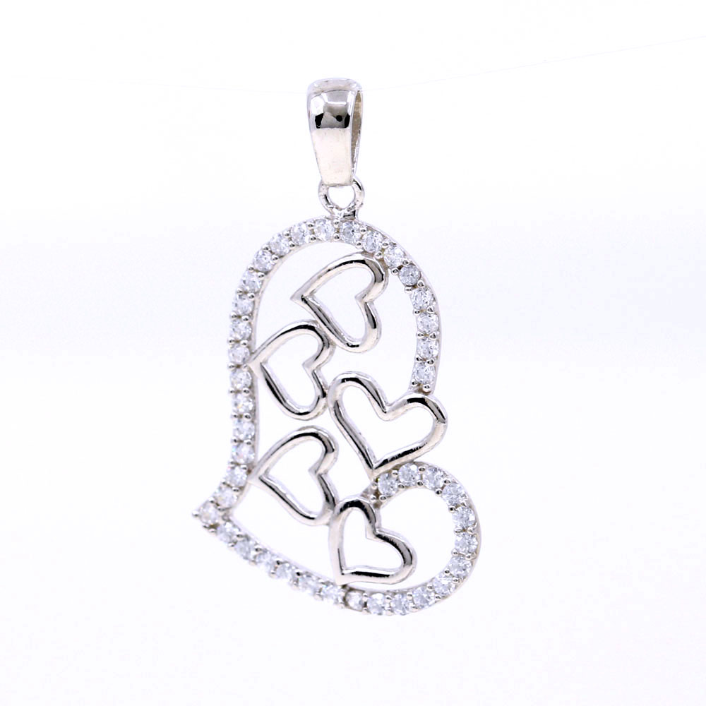 Heart pendant with hearts and crystals, 925 rhodium-plated silver, 26mm