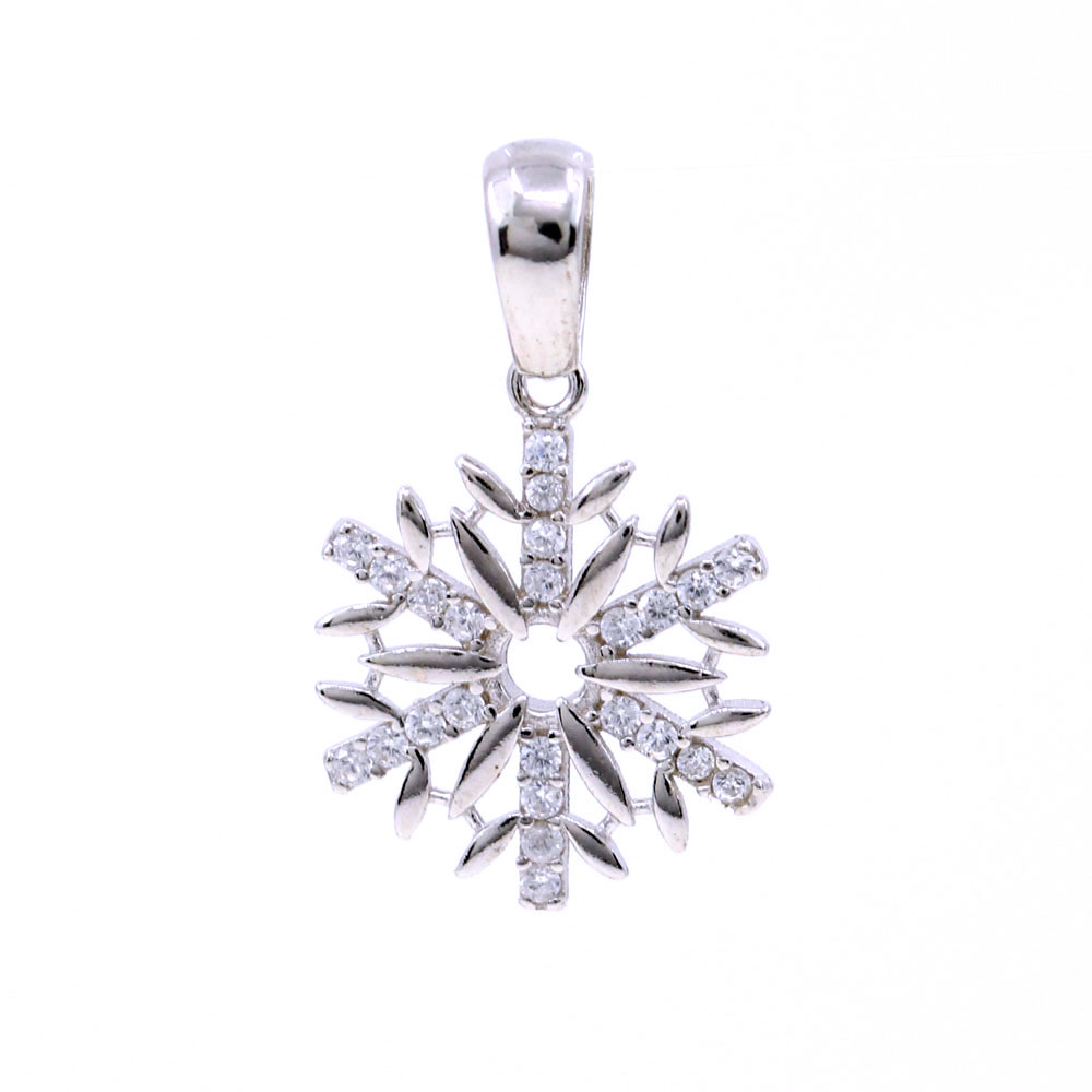 Snowflake pendant with crystals, 925 rhodium-plated silver, 15.5mm