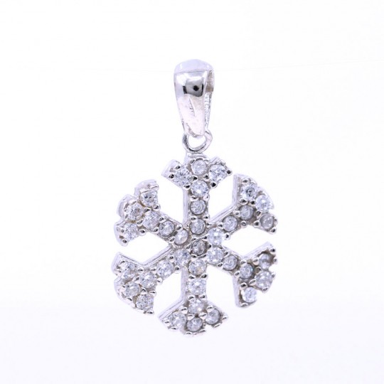 Snowflake pendant with crystals, 925 rhodium-plated silver, 18.5mm