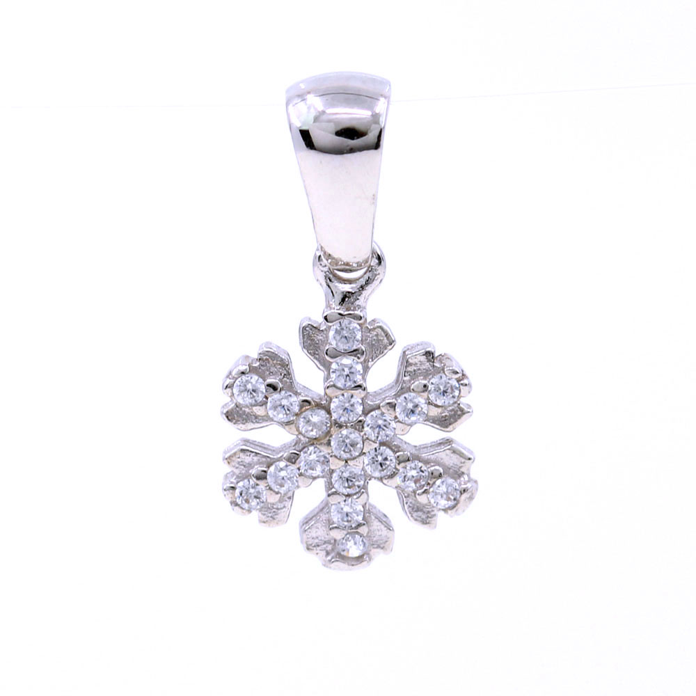 Snowflake pendant with hearts and crystals, 925 rhodium-plated silver, 12mm