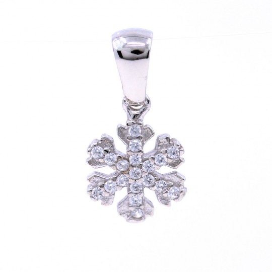 Snowflake pendant with hearts and crystals, 925 rhodium-plated silver, 12mm