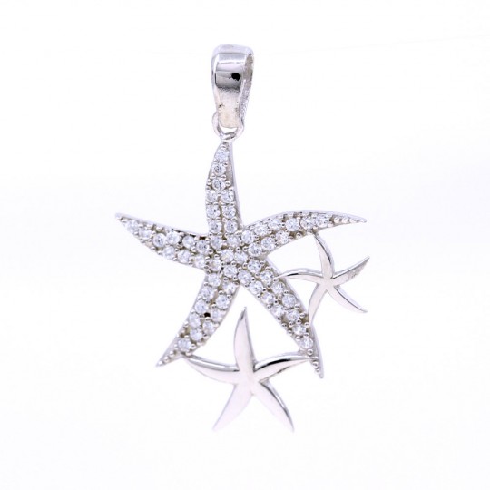 Starfish Pendant with Crystals, 925 rhodium plated silver, 27mm