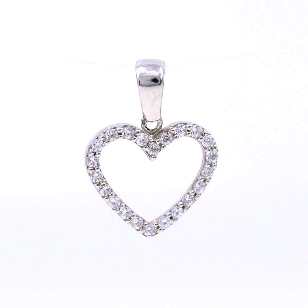 Heart Pendant with Crystals, 925 rhodium plated silver, 12.5mm