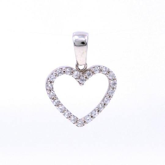 Heart Pendant with Crystals, 925 rhodium plated silver, 12.5mm