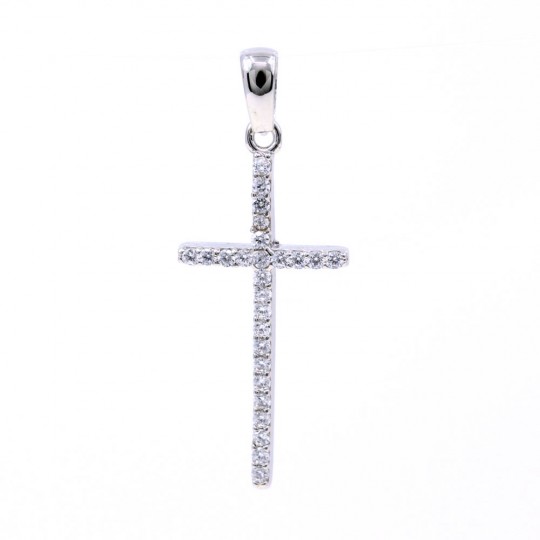 Cross Pendant with Crystals, 925 rhodium plated silver, 29mm