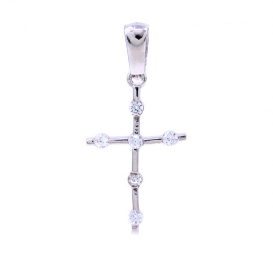 Cross Pendant with Crystals, 925 rhodium plated silver, 20.5mm