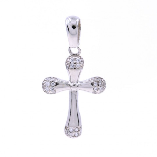 Cross Pendant with Crystals, 925 rhodium-plated silver, 20mm