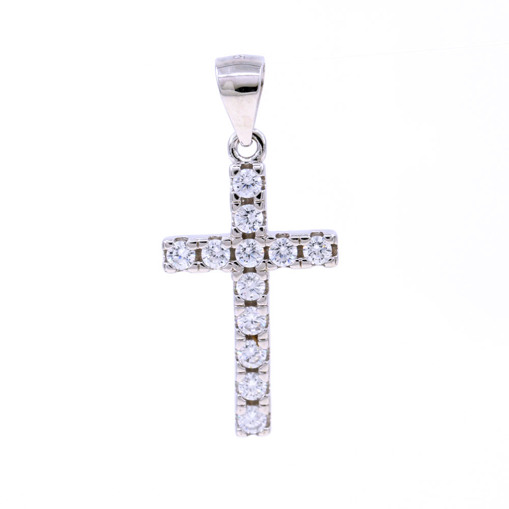 Cross pendant with crystals, 925 rhodium-plated silver, 20mm