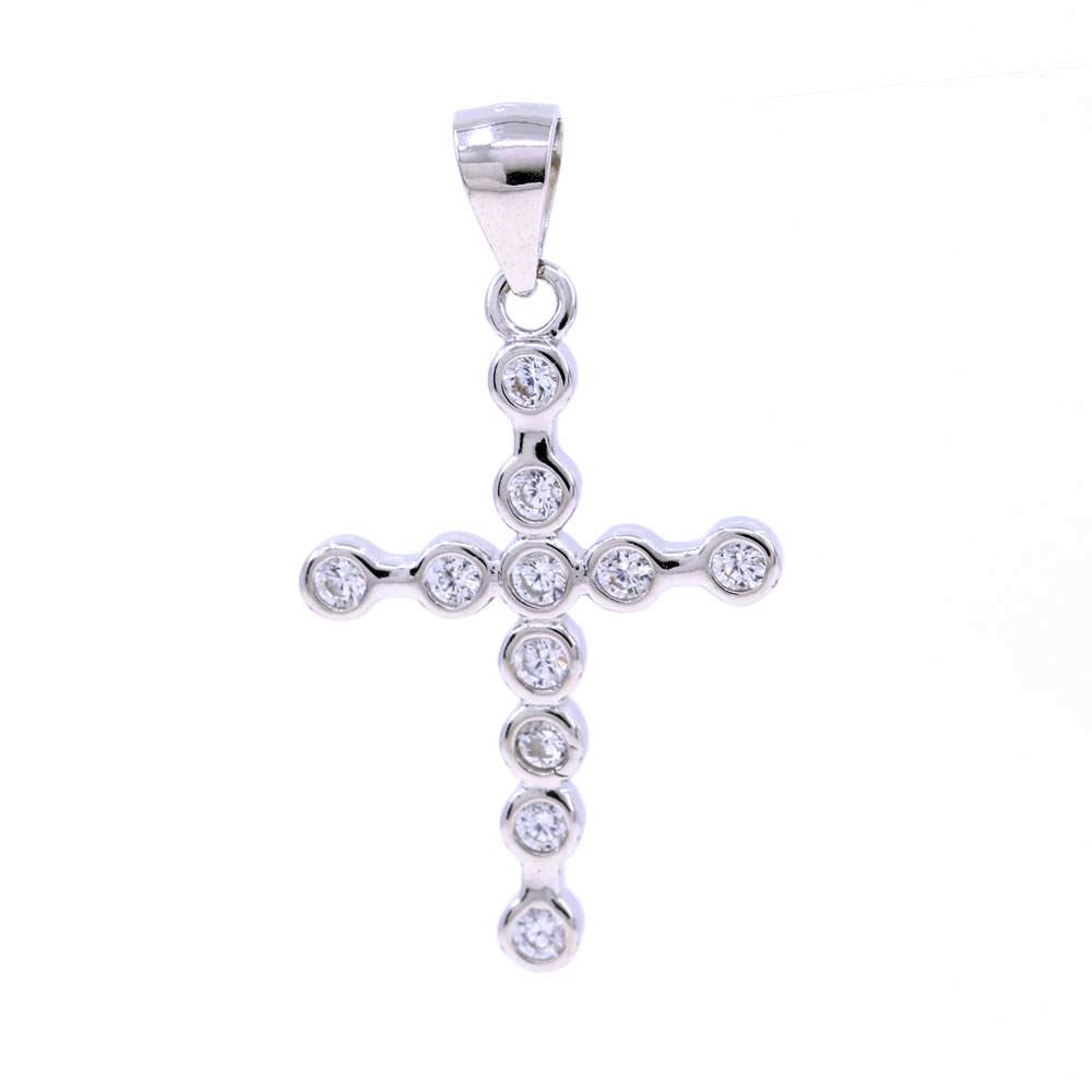 Cross pendant with crystals, 925 rhodium-plated silver, 26mm