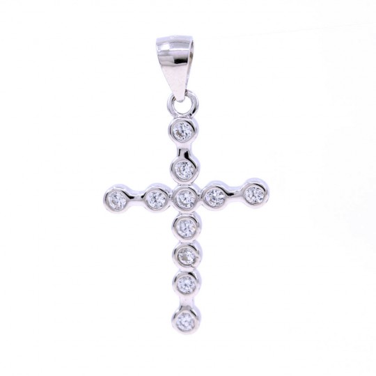 Cross pendant with crystals, 925 rhodium-plated silver, 26mm