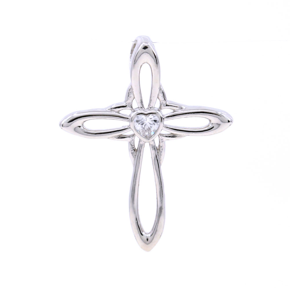 Cross pendant with crystal, 925 rhodium-plated silver, 26mm