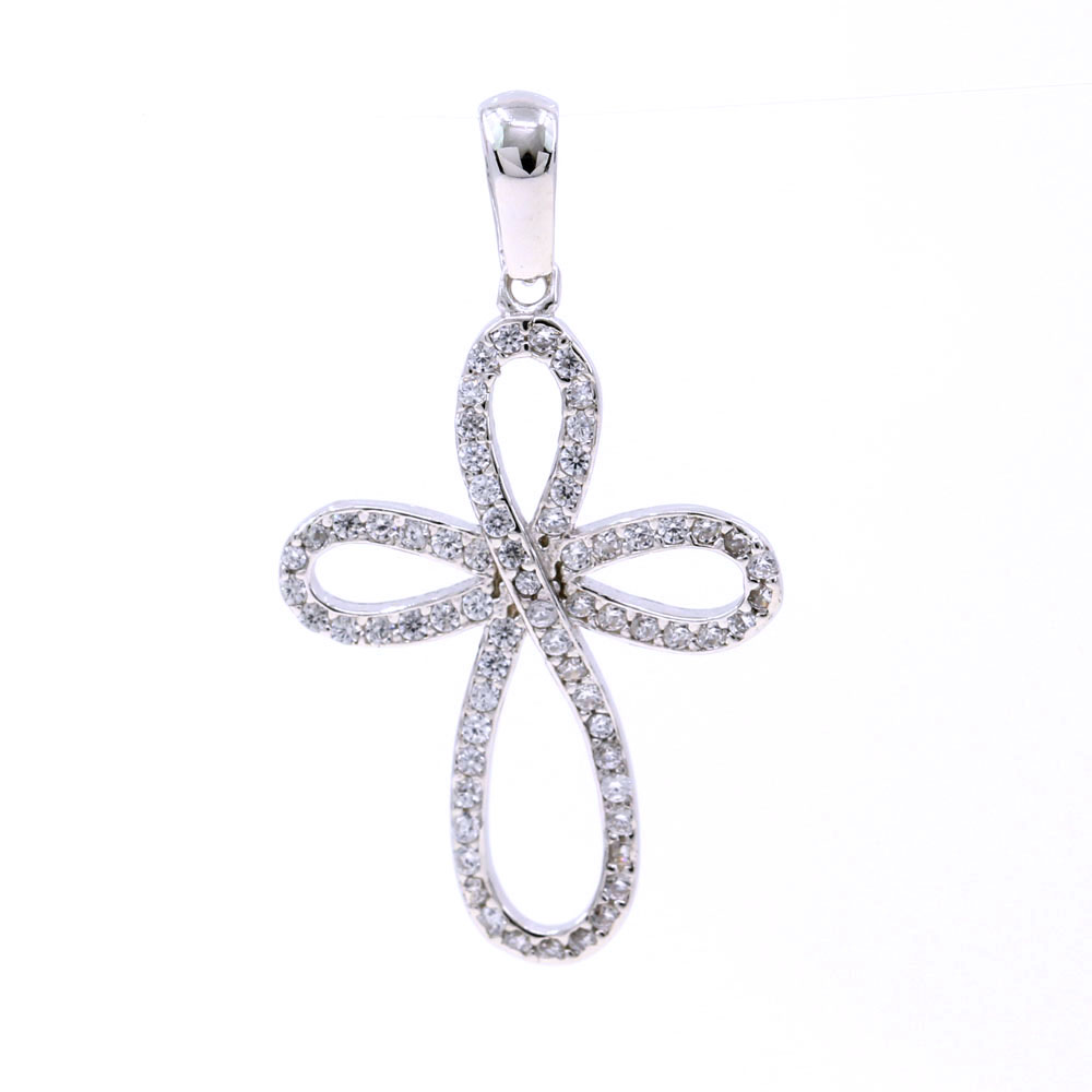 Cross pendant with crystals, 925 rhodium-plated silver, 26mm