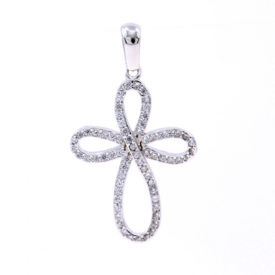 Cross pendant with crystals, 925 rhodium-plated silver, 26mm