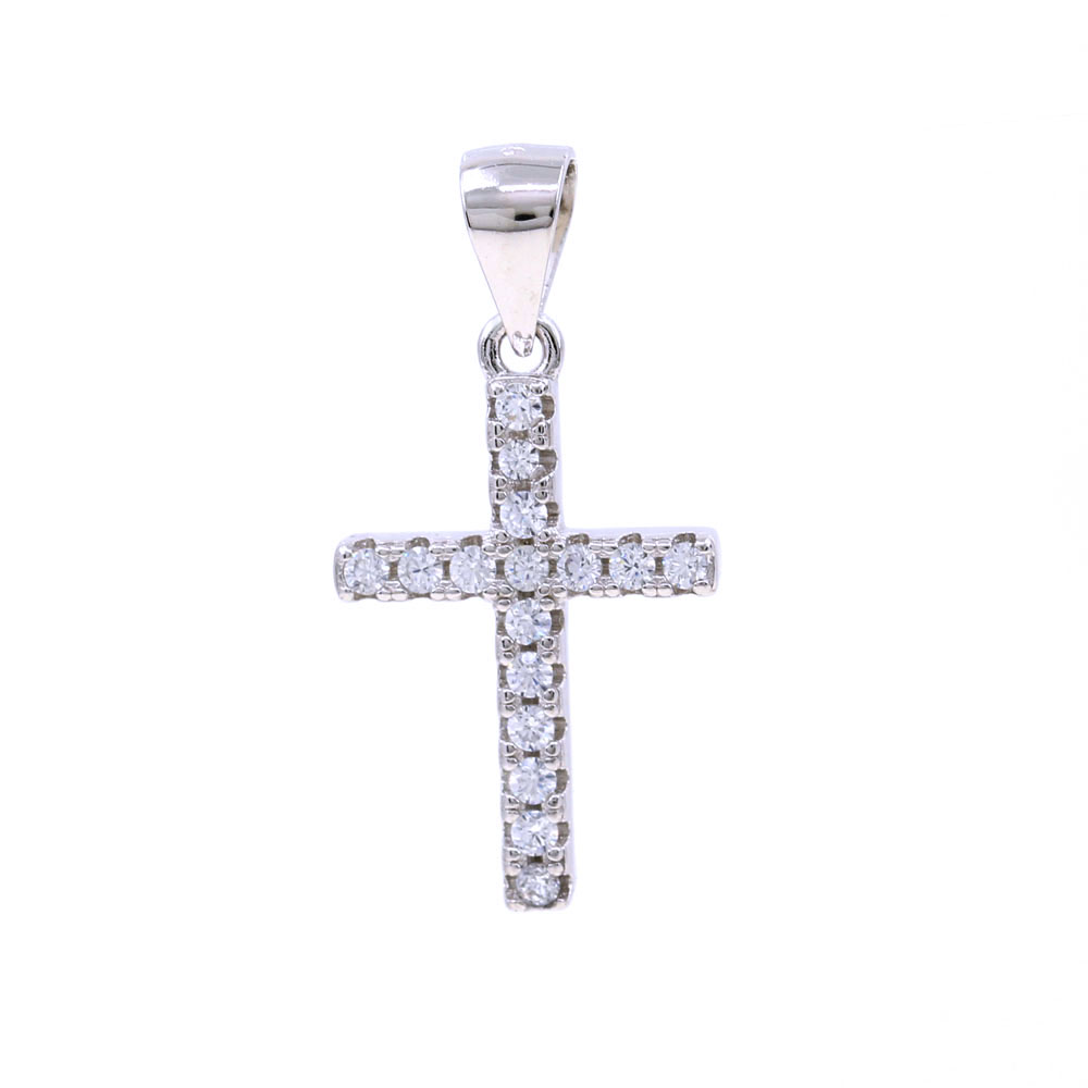 Cross pendant with crystals, 925 rhodium-plated silver, 21mm