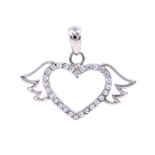 Angel heart pendant with crystals, 925 rhodium-plated silver, 16mm