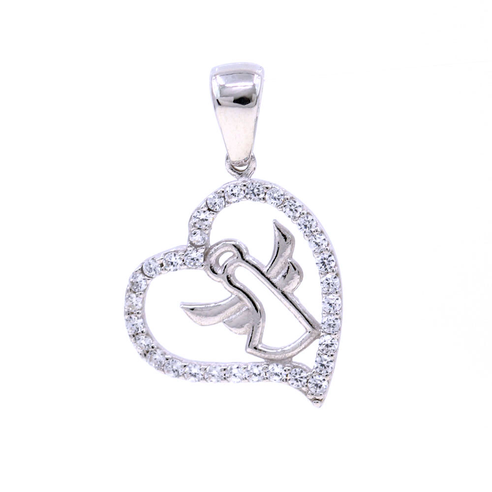 Angel heart pendant with crystals, 925 rhodium-plated silver, 18mm