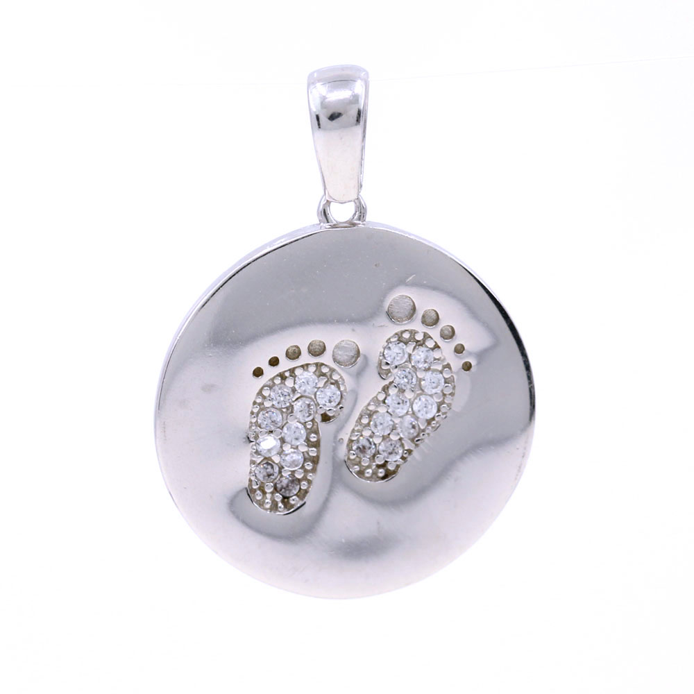 Pendant with feet and crystals, 925 rhodium-plated silver, 19mm