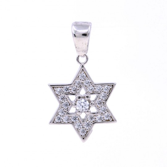 Star of David pendant with crystals, 925 rhodium-plated silver, 17mm