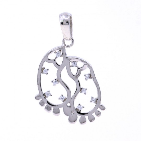 Pendant with feet with crystals, 925 rhodium-plated silver, 22mm