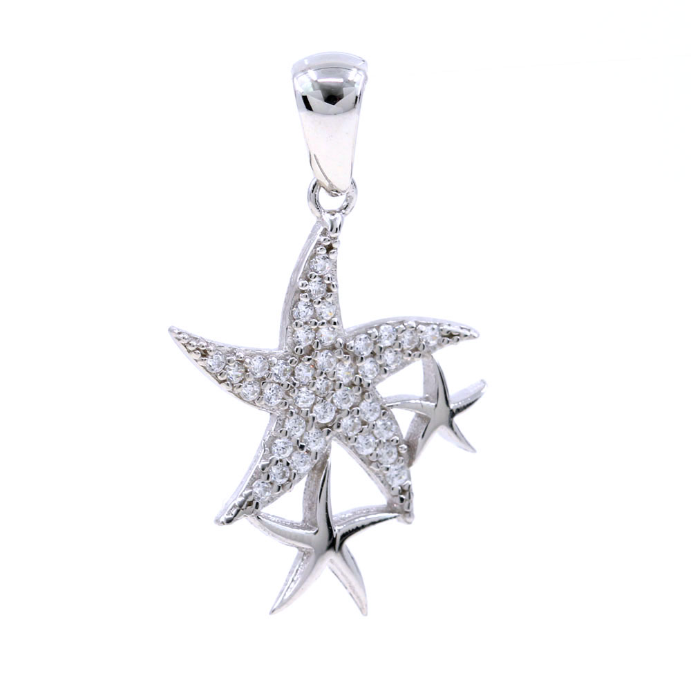 Starfish pendant with crystals, 925 rhodium-plated silver, 23mm