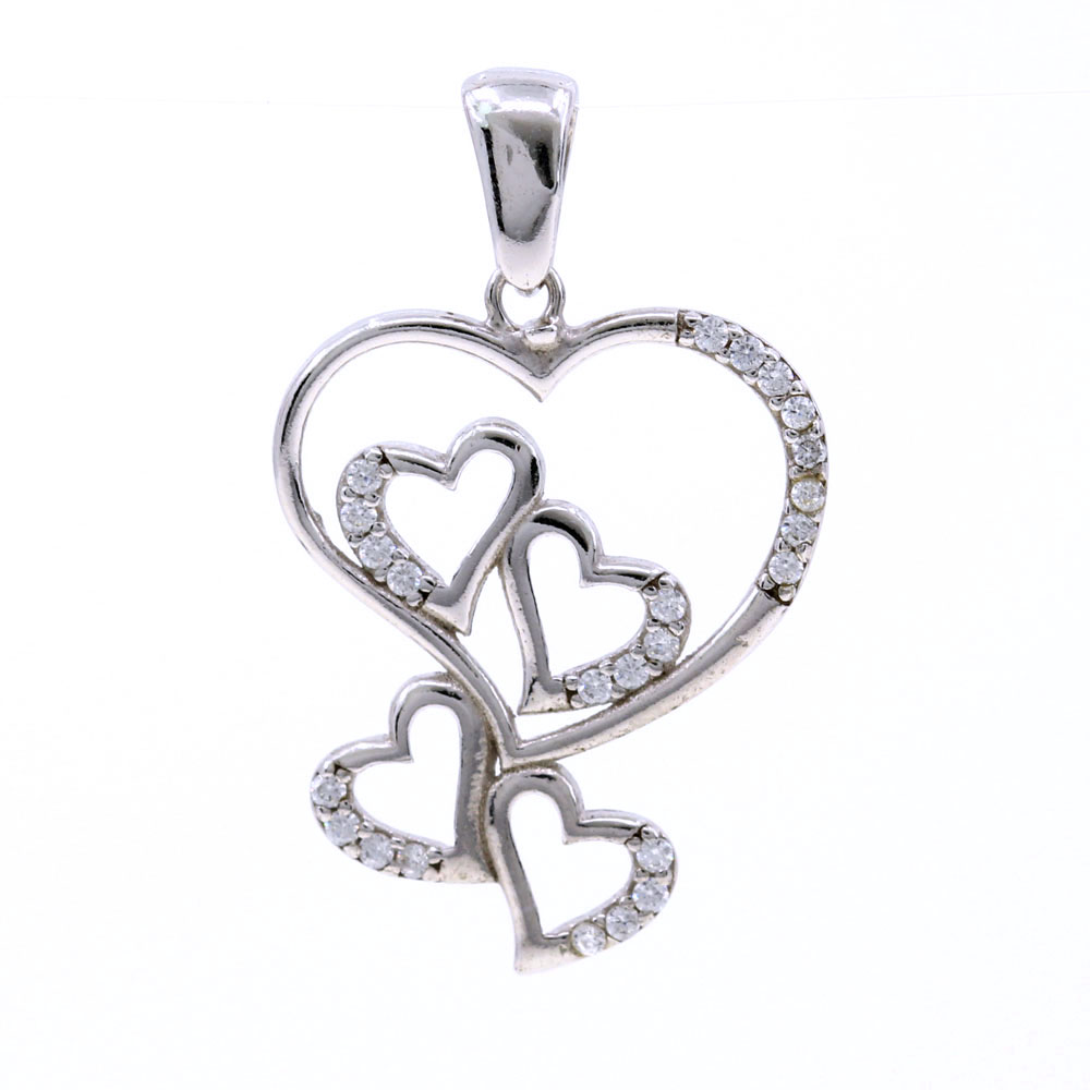 5 Hearts pendant with crystals, 925 rhodium-plated silver, 22mm