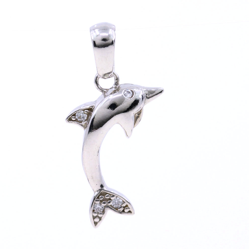 Dolphin pendant with crystals, 925 rhodium-plated silver, 19mm