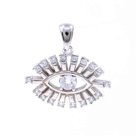 Evil Eye pendant with crystals, 925 rhodium-plated silver, 17mm