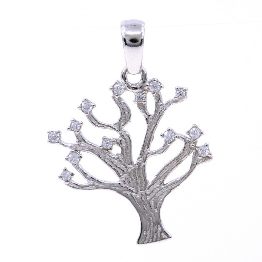 Tree of Life pendant with crystals, silver 925 rhodium plated, 21mm