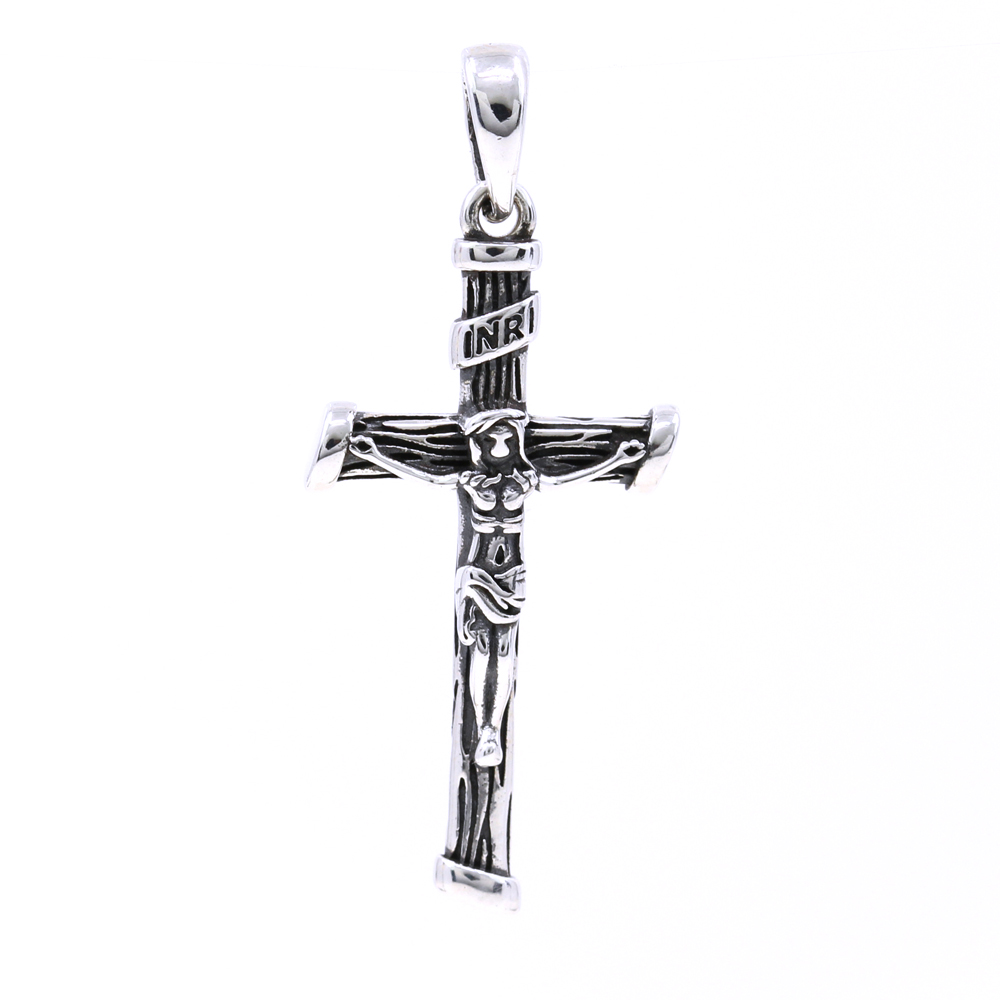 INRI cross pendant, 925 rhodium plated silver, 33mm