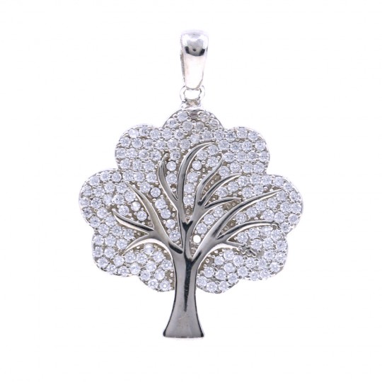 Tree of Life pendant with crystals, 925 rhodium plated silver, 27mm