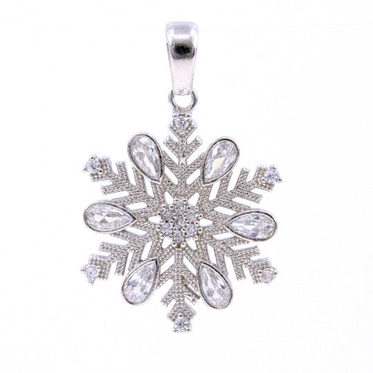 Ice star pendant with crystals, 925 rhodium-plated silver, 22mm