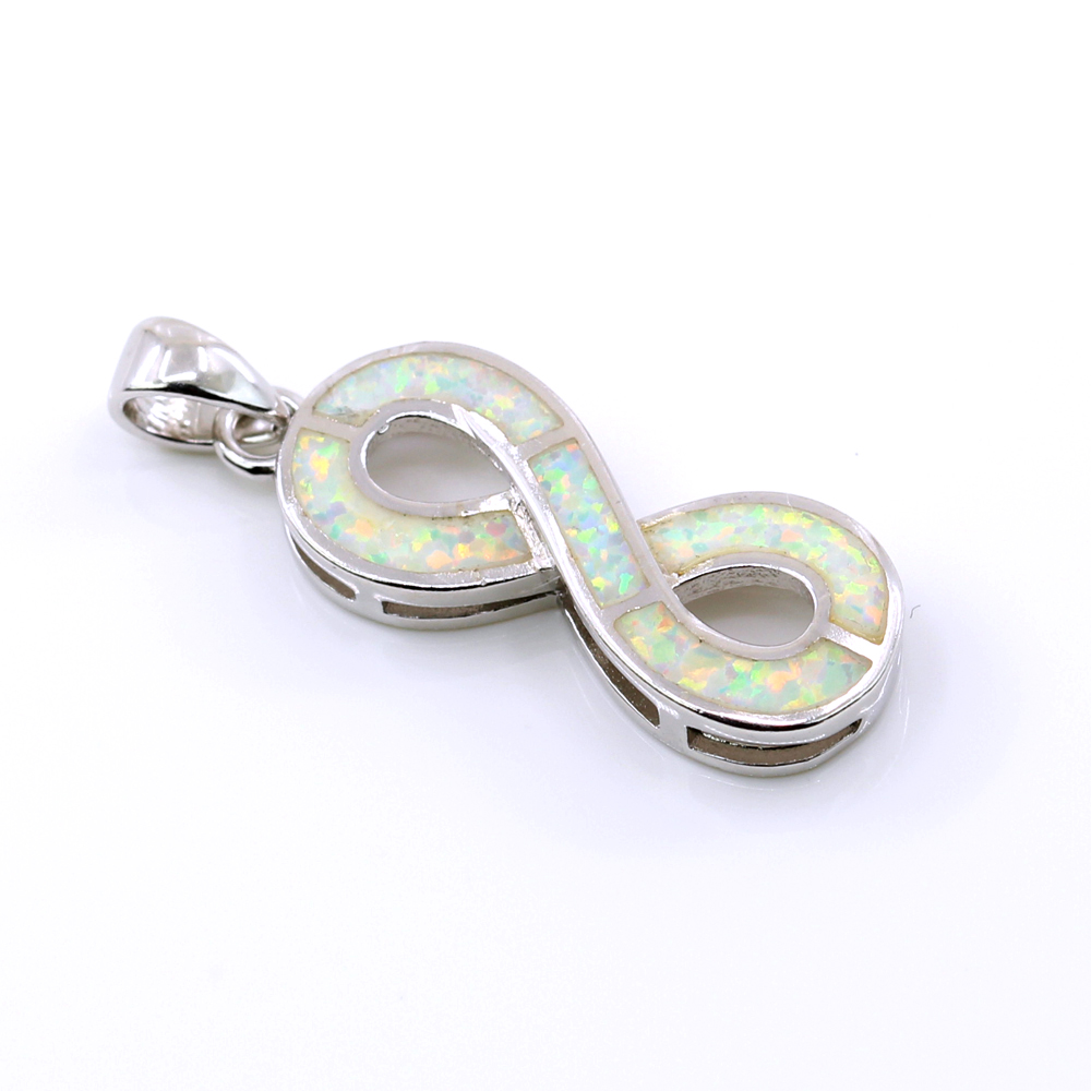 Infinity Pendant with White Opal, 925 rhodium-plated silver, 27mm