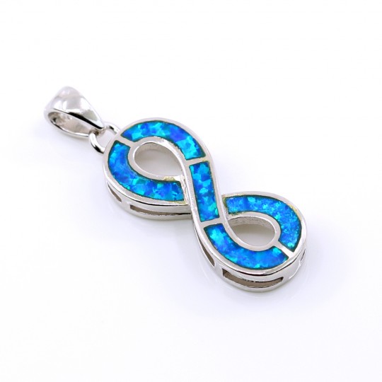 Infinity Pendant with Blue Opal, 925 rhodium-plated silver, 27mm