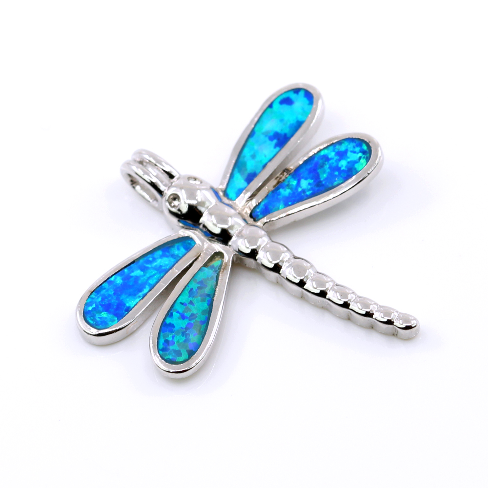 Dragonfly Pendant with Blue Opal, 925 rhodium-plated silver, 25mm