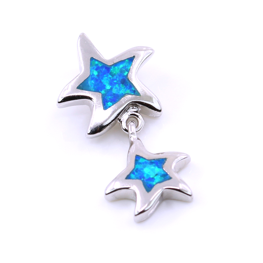 Star Pendant with Blue Opal, 925 rhodium-plated silver, 22mm