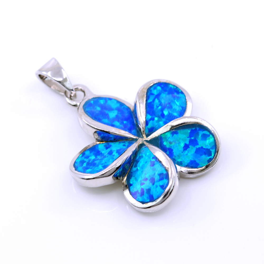 Flower Pendant with Blue Opal, 925 rhodium-plated silver, 27mm