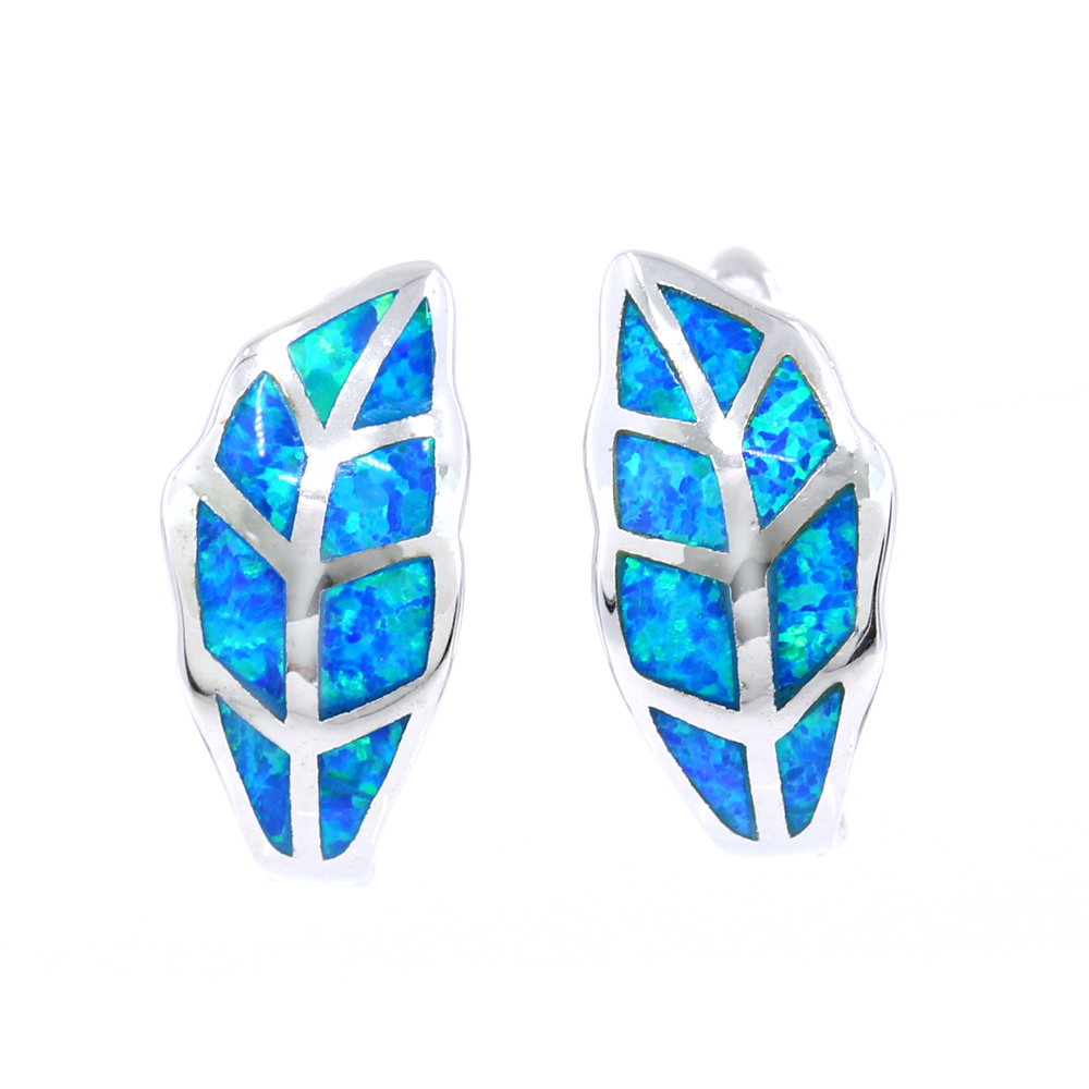 Earrings Frunza with Blue Opal, 925 rhodium plated silver, 19mm