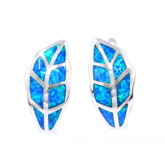 Earrings Frunza with Blue Opal, 925 rhodium plated silver, 19mm