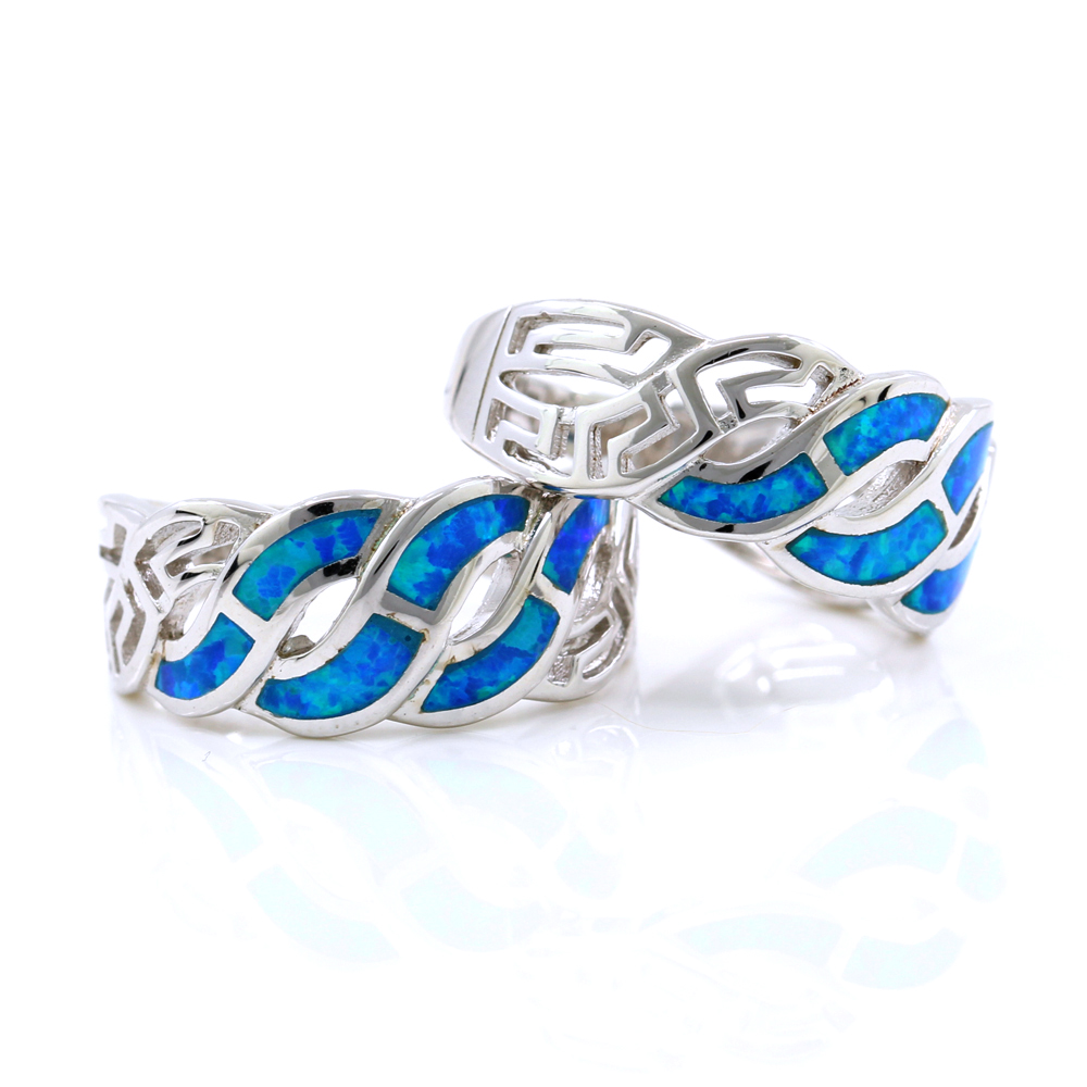 Twist Ring (55) with Blue Opal in 925 Rhodium Plated Silver