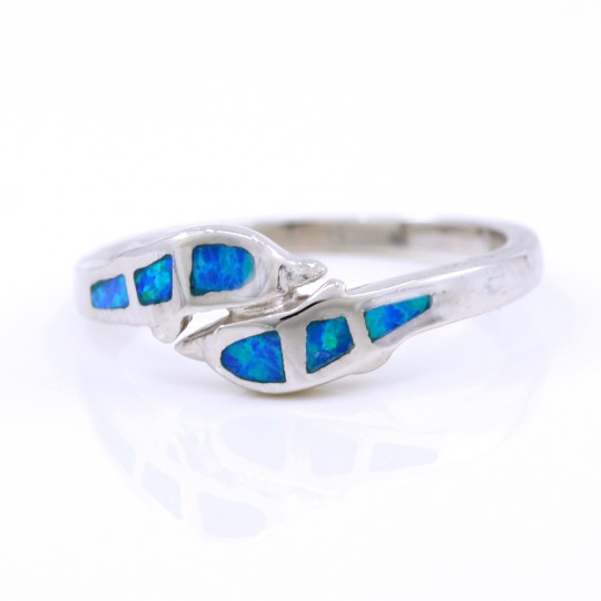 Dolphin Ring (55) with Blue Opal in 925 silver rhodium plated