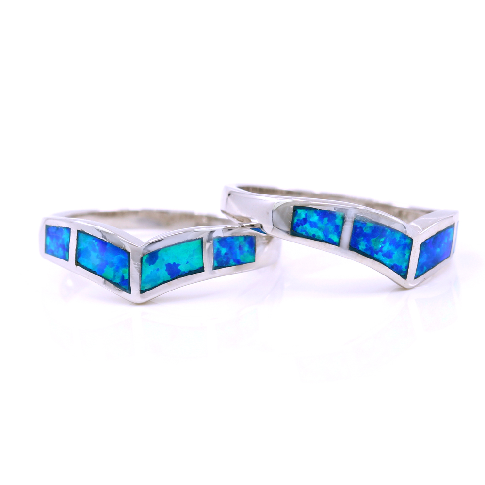 Wings Ring (55) with Blue Opal in 925 silver rhodium plated