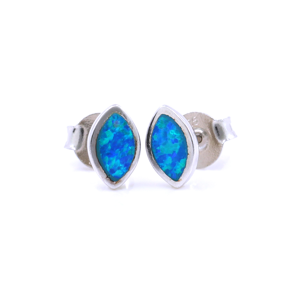 Marquise Earrings with Blue Opal, 925 rhodium plated silver, 8mm