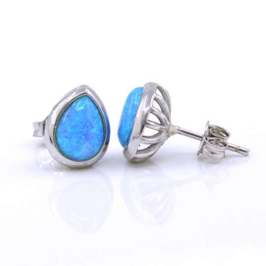 Drop Earrings with Azure Opal, 925 rhodium plated silver, 10mm